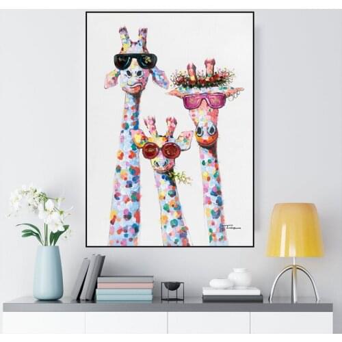 Wall Art Decor Canvas Painting Cute Cartoon Giraffes Poster Print Canvas Art Pictures for Childrens Room Nordic Home Decoration
