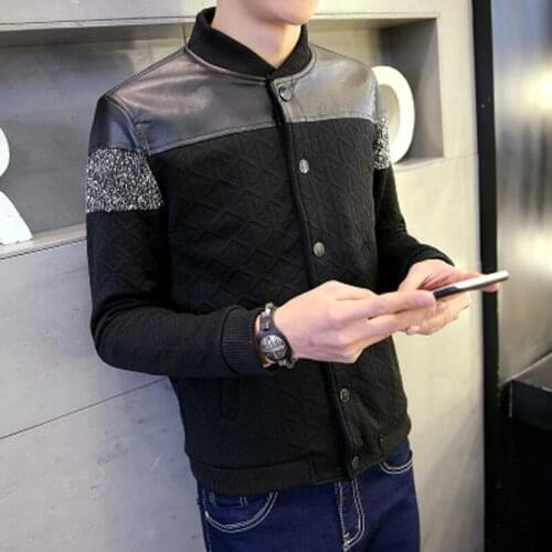 XingDeng New fashion top short paragraph color matching collar jacket baseball uniform Korean mens jacket male plus M-5XL