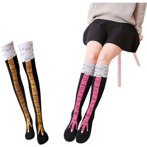 2021 Creative New Women Chicken socks With Chicken Print Toe Trendy Women Fashion 3D Cartoon Thigh High Sale Chicken Toe Feet La