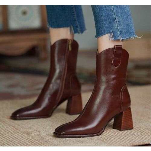 2021 new autumn and winter Martin boots women British style retro high heel thick heel short boots women