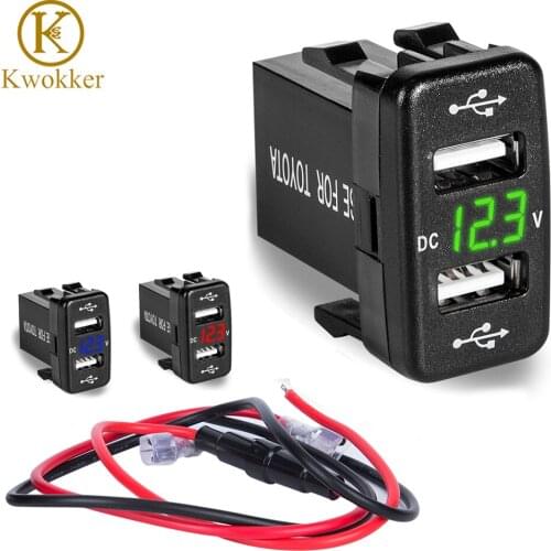 NEW 2 USB Car Socket DC 5V-24V Dual USB Port Car Charger For Toyota Power Adapter with LED Digital Voltmeter Meter Display