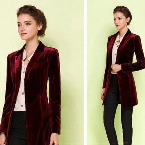 New Female High Quality Chic Tops Europe womens velvet blazer Slim Fit Long OL jacket Ladies Blouses Plus Size Free Shipping