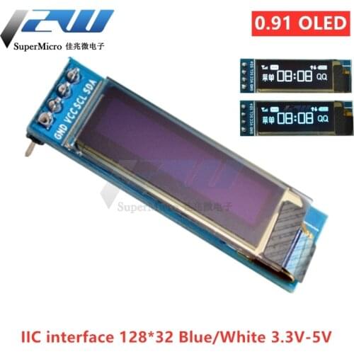 0.91 Inch OLED LCD LED Display 12832 White Blue Color 128X32 0.91 "IIC Communicate 3.3V-5V Display Module for Arduin o PIC