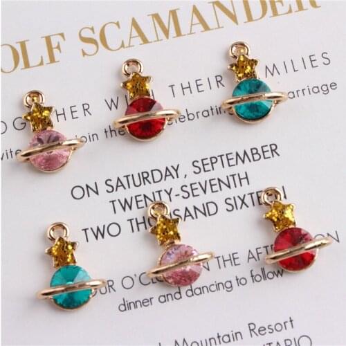 Wholesale 13*17MM Gold Color Plated Oil Drop Ornament Accessories Pendant Charms Cute Saturn Shape Pendant Bracelet Charm Craft