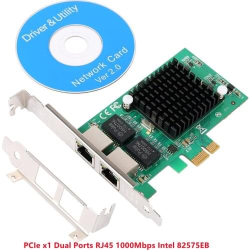 PCIe x1 Dual Ports RJ45 10/100/1000Mbps Gigabit Ethernet Server NIC Lan Network Card Chip Intel 82575EB 82576EB