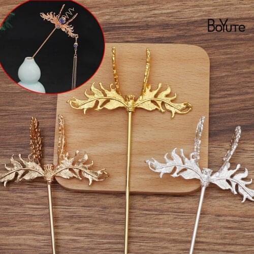 BoYuTe (5 Pieces/Lot) 82*43MM Alloy Feather Hair Stick Materials Handmade Diy Ancient Chinese Clothing Accessories