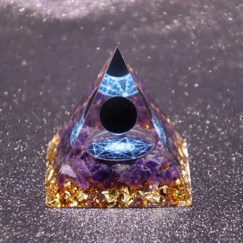 60mm Handmade Orgone Pyramid Clear Amethyst Crystal Sphere With Amethyst Natural Cristal Stone Orgone Energy Healing Orgone