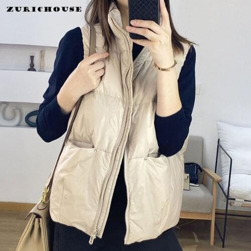 ZURICHOUSE Casual Winter Sleeveless Down Jacket Women Warm Stand Collar Fashion Loose Vest Female Ultra Light Down Waistcoat