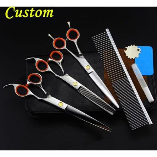 Custom professional 4 kit japan 440c pet 7 inch shears dog grooming hair scissors cutting thinning barber hairdressing scissors