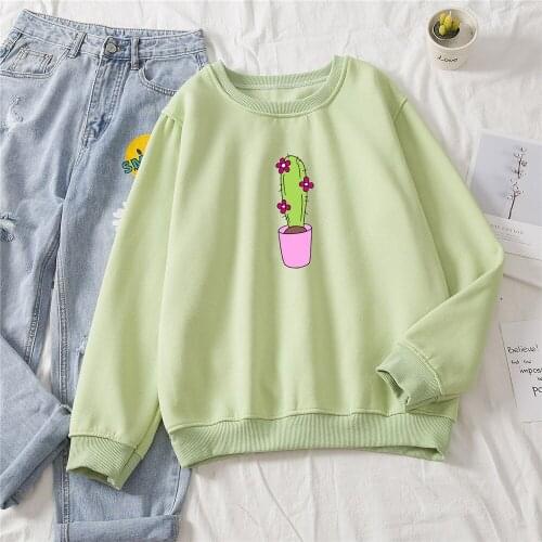 Cactus Sweatshirt Printed Pullover Cotton Streetwear Harajuku Oversized Sweatshirts Women Soft Kpop Clothes Warm Hoody Ladies