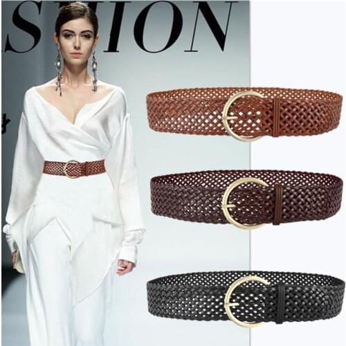 Woven waist wide version womens breathable fashion decorative belts ladies all-match dress simple pin buckle belt