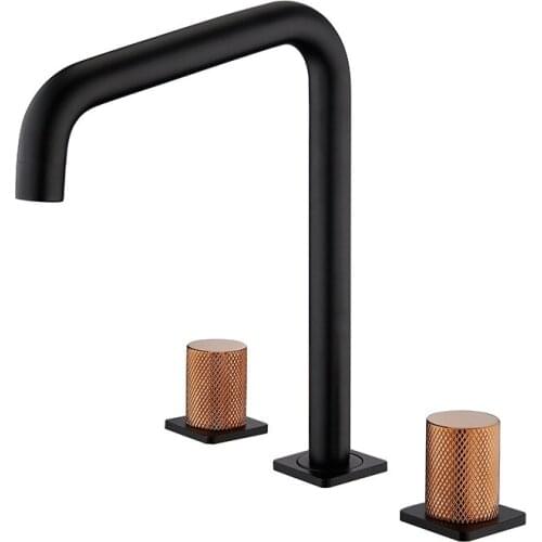 Luxury brass bathroom sink faucet Exquisite three hole two handle cold hot basin mixer faucet Brushed gold/Black gold