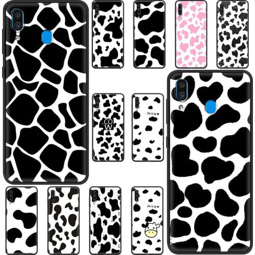 Cow Print Black White Protect Phone Case For Samsung Galaxy A50 A10 A20e A70 A30 A40 A20 A20S A10s Black Soft Funda A10e Cover