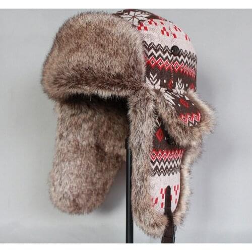 Winter Bomber Hat Women Russian Faux Fur Trapper Hat Men Ushanka Snow Cap with Earflaps