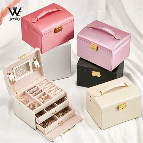 WE New 3-layer Large Jewelry Box High Capacity Jewelry Casket Makeup Storage Makeup Organizer Leather Beauty Travel Boxs