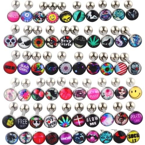 Mix Style Lot of Surgical Steel Metal Tongue Rings Barbells Funny Nasty Wordings Picture Logo Signs 14g - Length 5/8" or 16mm