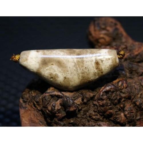 Treasure Power Tibetan Old Agate Horn-shape 2 eye Totem dZi Bead Amulet Timestown UPD1210A