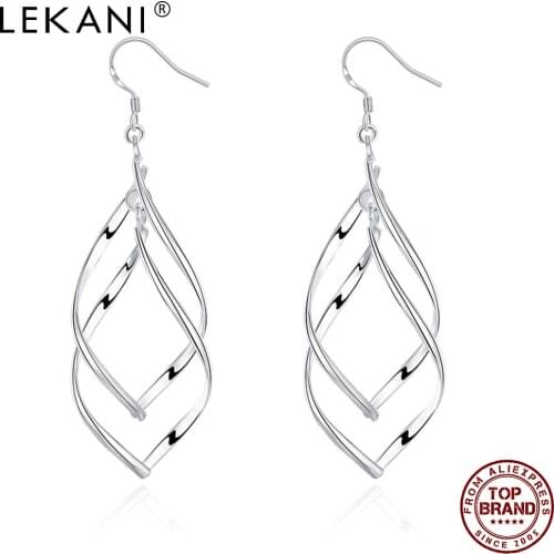 LEKANI Drop Earrings For Women Double Copper Metal Leaf Model Dangle Earrings Romantic Wedding Earrings Fashion Jewelry 2021