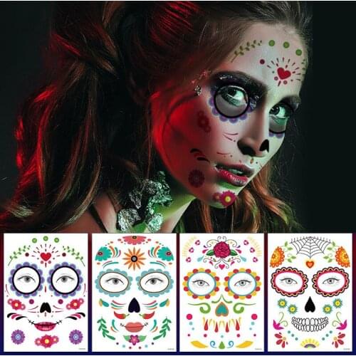 Waterproof Festival Temporary Tattoos Anti Sweat Deads Day Masquerade Funny Makeup Halloween Face Tattoo Stickers for Women