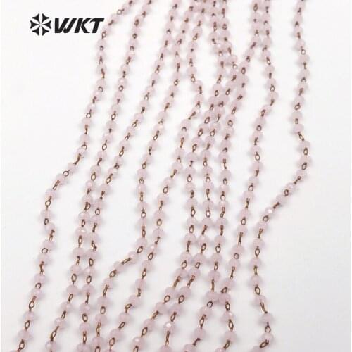 WT-RBC055 WKT 2MM crystal beads chains faceted light pink color rosary chain for diy jewelry wholesale 10 meters in a lot