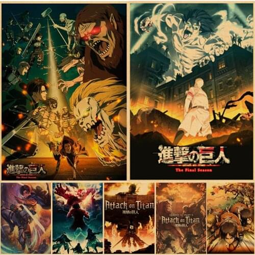 Japanese Anime Attack on Titan Poster Kawaii Cartoon Decor Wall Stickers Kraft Paper Art Print Home Room Decoration Painting