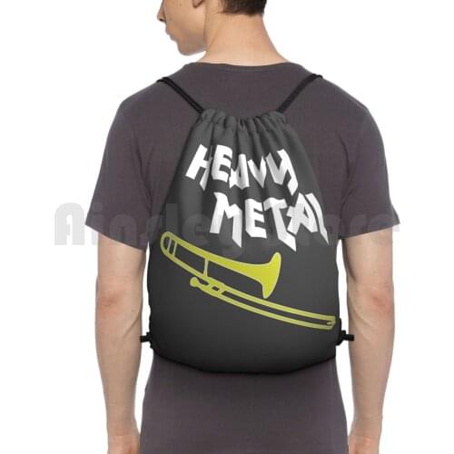 Funny Trombone Gift , Marching Band , Concert Band-Heavy Metal Backpack Drawstring Bags Gym Bag Waterproof Trombone