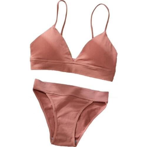 Women Underwear Adjustable Comfortable Cotton Beige Bra Matching Panty for Sport vetement femme 2021