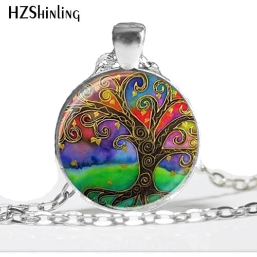 HZ--A139 Fashion Glass Art Picture Necklace Retro Tree of Life Necklace life tree pendant necklace Glass Dome Pendant Necklace