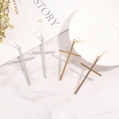 1 Pair Of Creative Punk Earrings Popular Fashion Texture Long Cross Earrings