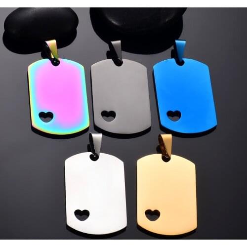 10Pcs/lot Stainless Steel Rectangle Stamping Blank Dog Tag Heart tags Pendant Necklace Jewelry Dropship Wholesale With Chains