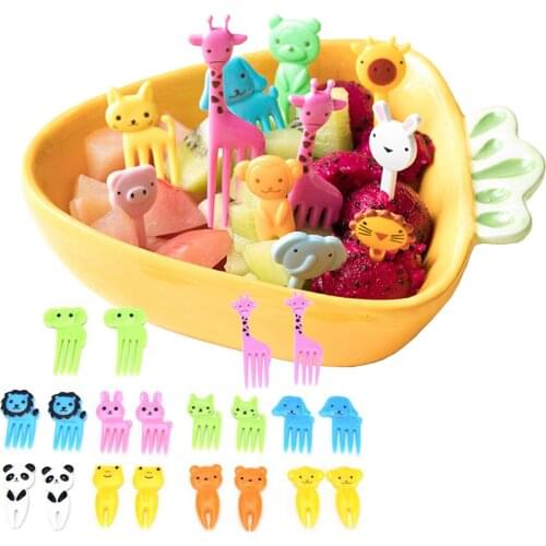 10pcs Animal Fruit Fork Mini Cartoon Children Snack Cake Dessert Food Fruit Pick Toothpick Lunches Decor Random Color