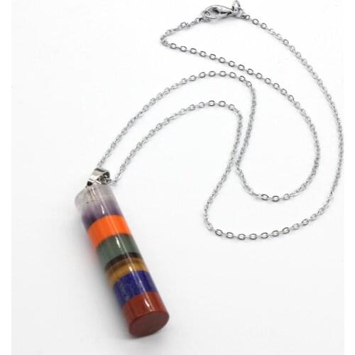 100-Unique 1 Pcs Silver Plated Layer Colorful Stone Round Cylinder Pendant for Necklace Link Chain