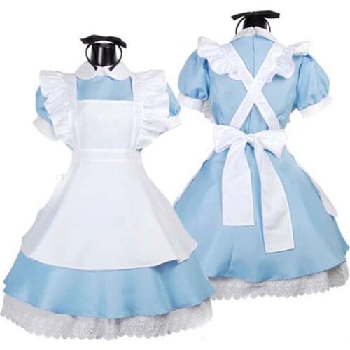 2017 Alice In Wonderland Sweet Lolita Dress Maid Costume Cosplay Fantasia Halloween Gothic Lolita Dress Maid Uniform For Women