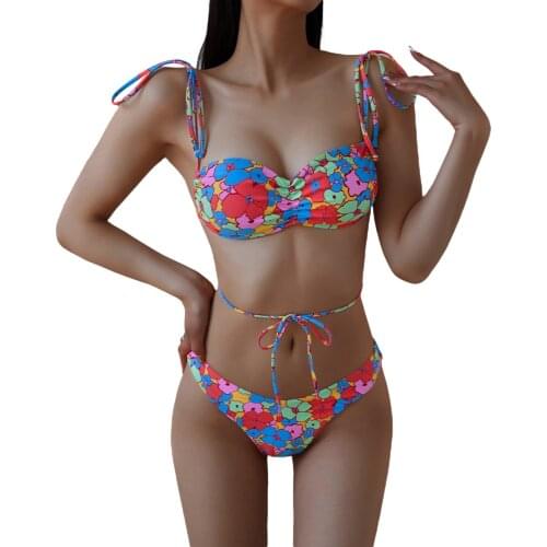 2021 Low Waist Bikini Triangle Swimwear Female String Swimsuit Women Print 2 Piece Suit Push Up Bathing Suit Swim Suit New