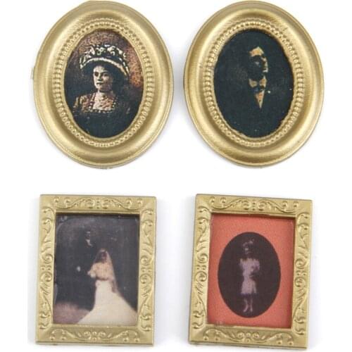 4pcs 1:12 Resin Frame Mural Wall Painting Model Golden Resin Frame Dollhouse Miniature Decoration