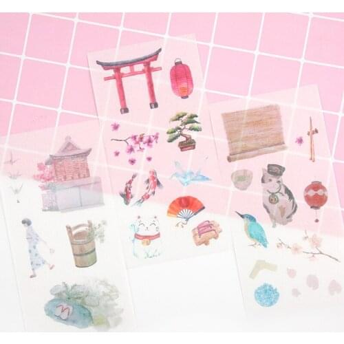 6Sheets/Pack Creative Japanese Cherry Blossom Decoration Scrapbooking Stickers Transparent PVC Stationery Diary Stickers
