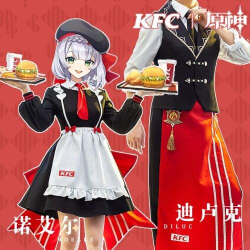 Anime Genshin Impact KFC Noelle Diluc Game Suit Maid Dress Uniform Cosplay Costume Halloween Party Outfit For Unisex New 2021