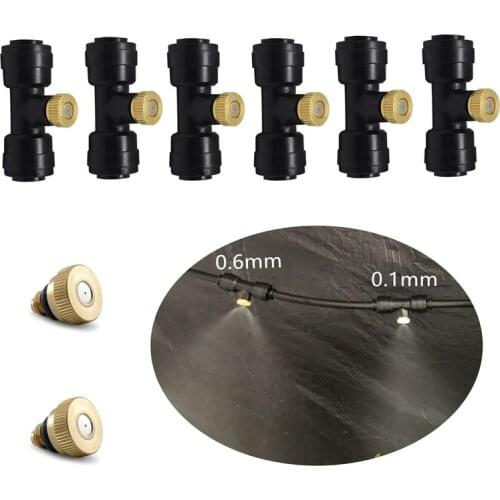 C179 6Sets brass mist sprayer with Tee fittings slip lock connector plus 2pcs spare atomizing nozzles