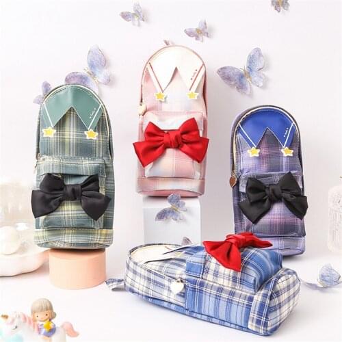 Pencil Case Trousse Scolaire Pretty Stationery For Girls Kawaii School Supplies Cute Case Simpl Large Plaid Pencil Bag Japanese
