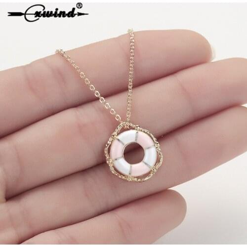 Cxwind Simple Lifebuoy Pendant Necklace For Women New Bijoux Maxi Statement Necklaces Collier Fashion Geometric Charm Jewelry