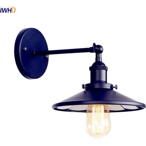 IWHD Loft Style Industrial Wall Lamp Vintage Bathroom Bedroom Black Iron Metal Edison Retro Wall Lights Fixtures LED Stair Light