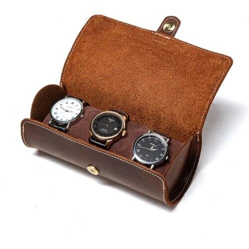 J60E Round Mental Buckle Watch Roll Pocket Travel Watch Case Round Organizer Box