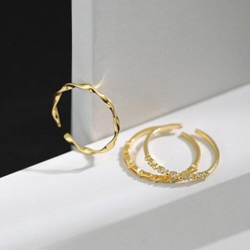 1PC So thin Authentic S925 Sterling Silver FINE Jewelry CZ Wave/ twist /Beads INS Adjust ring Geometric adjust TLJ1093