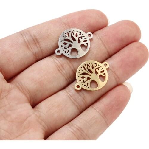 5pcs Stainless Steel Gold Round Life Tree Connectors for Bracelets Accessories DIY Gold Connectors Charms for Jewelry Making