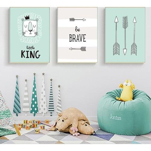 Cartoon Blue Lion Brave Arrow Nursery Boy Room Decor Canvas Painting Wall Art Poster Print Pictures New Baby Gift Home Decor