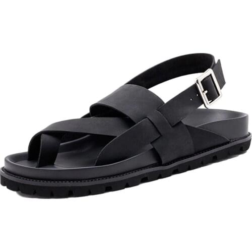 Men High Quality Leather Sandals Fashion Casual Buckle Thick Platform Sandals Men Black Non-slip Gladiator Sandalia Masculina
