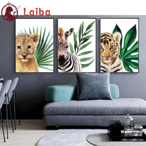 5D DIY Diamond Painting Plant leaf animal art lion zebra tiger cross stitch full square/round diamond mosaic embroidery 3pcs