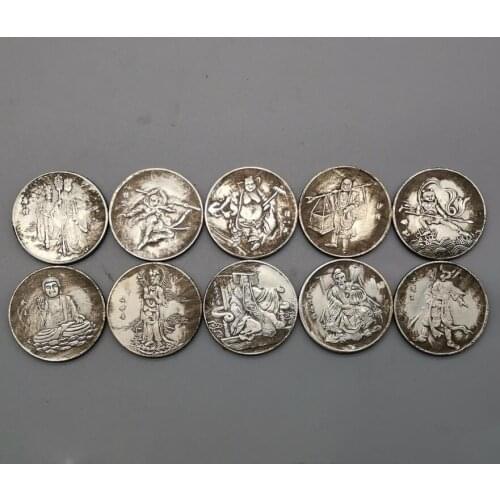 China White copper archaize Journey to the West Commemorative coins crafts statue A set