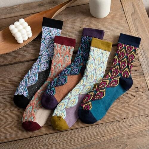 Long Socks Retro Luxury 5 Pairs/Set Autumn Winter New Medium Tube Personality Harajuku Style Women Socken Chaussette Femme