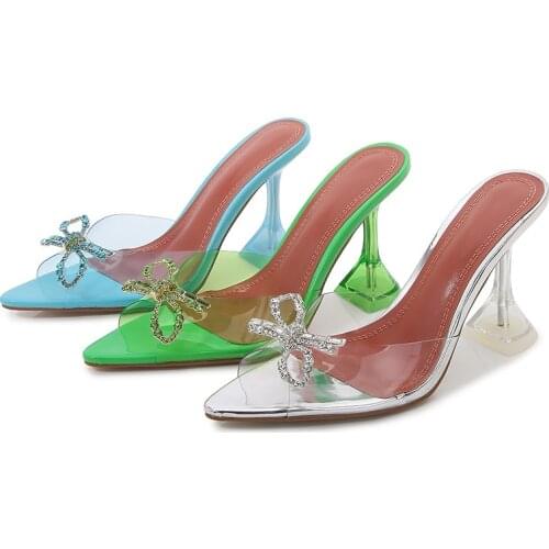 2021 New Bow Knot Rhinestone Buckle Wedding Shoes Crystal High Heel Fashion Sandals Women Shoes Woman Shoes High Heels Sexy